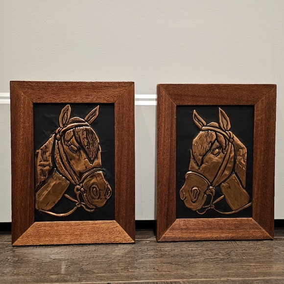 Rare Vintage Horse Framed Art Other - Beautiful & RARE Wooden Framed Horse Wall Art Set Copper and Black